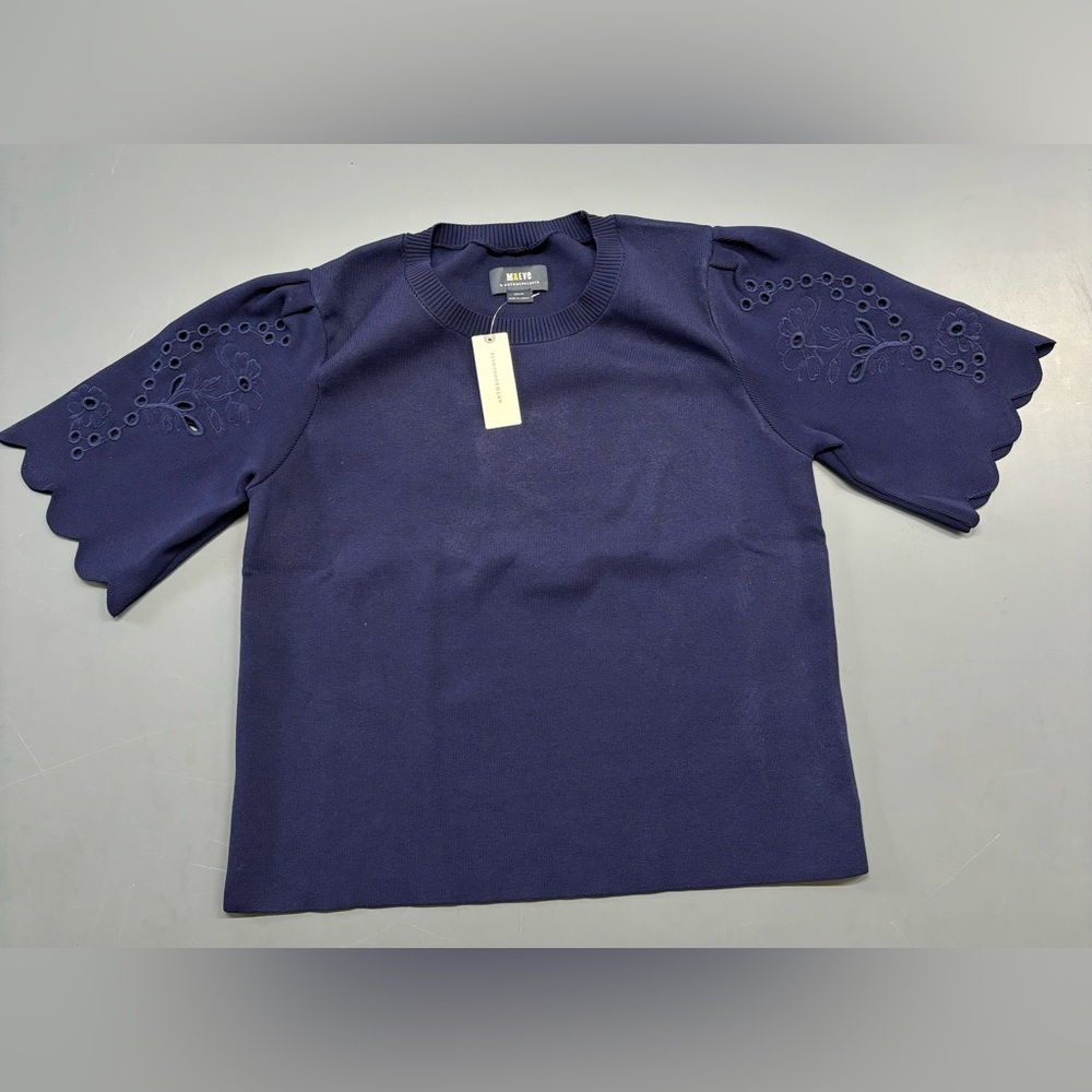 Maeve by Anthropologie. Navy OB, SS Scallop Sleeve shirt. Multiple sizes. NWT.